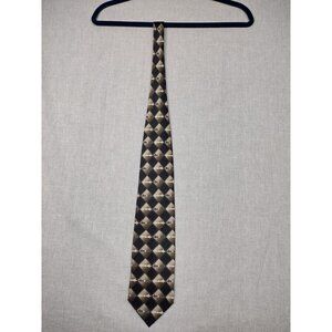 Alexander Julian Colours Men's Silk Necktie Black Gold Argyle Pattern Tie